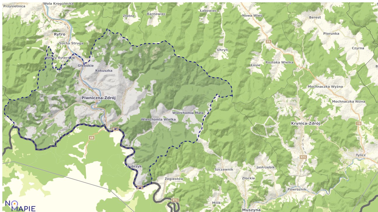 Mapa obszarów ochrony przyrody Piwnicznej-Zdroju	